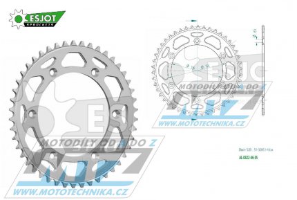 Rozeta etzov (pevodnk) Dural 0822-46zub ESJOT 51-32043-46 - barva stbrn - Husqvarna CR+WR+TC+TE+WRE+TXC+SM+SMR + Suzuki DR350+DRZ400 + Cagiva WMX + Gas-Gas EC+ECF+XC+Ranger + Beta RR + Sherco SE+SEF + Rieju MR+XC+Ranger