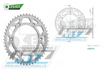 Rozeta etzov (pevodnk) Dural 0822-47zub ESJOT 51-32043-47 - barva stbrn - Husqvarna CR+WR+TC+TE+WRE+TXC+SM+SMR + Suzuki DR350+DRZ400 + Cagiva WMX + Gas-Gas EC+ECF+XC+Ranger + Beta RR + Sherco SE+SEF + Rieju MR+XC+Ranger