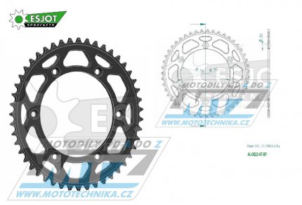 Rozeta etzov (pevodnk) Dural 0822-47zub ESJOT 51-32043-47BP - barva ern elox - Husqvarna CR+WR+TC+TE+WRE+TXC+SM+SMR + Suzuki DR350+DRZ400 + Cagiva WMX + Gas-Gas EC+ECF+XC+Ranger + Beta RR + Sherco SE+SEF + Rieju MR+XC+Ranger