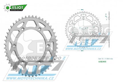 Rozeta etzov (pevodnk) Dural 0822-48zub ESJOT 51-32043-48 - barva stbrn - Husqvarna CR+WR+TC+TE+WRE+TXC+SM+SMR + Suzuki DR350+DRZ400 + Cagiva WMX + Gas-Gas EC+ECF+XC+Ranger + Beta RR + Sherco SE+SEF + Rieju MR+XC+Ranger