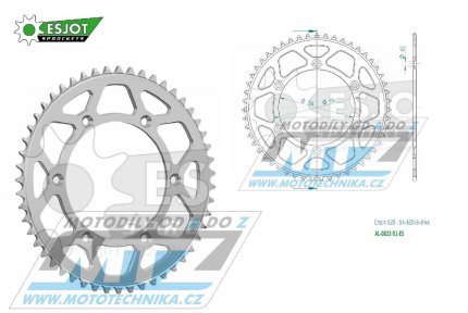 Rozeta etzov (pevodnk) Dural 0822-51zub ESJOT 51-32043-51 - barva stbrn - Husqvarna CR+WR+TC+TE+WRE+TXC+SM+SMR + Suzuki DR350+DRZ400 + Cagiva WMX + Gas-Gas EC+ECF+XC+Ranger + Beta RR + Sherco SE+SEF + Rieju MR+XC+Ranger