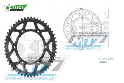 Rozeta etzov (pevodnk) Dural 0822-51zub ESJOT 51-32043-51BP - barva ern elox - Husqvarna CR+WR+TC+TE+WRE+TXC+SM+SMR + Suzuki DR350+DRZ400 + Cagiva WMX + Gas-Gas EC+ECF+XC+Ranger + Beta RR + Sherco SE+SEF + Rieju MR+XC+Ranger