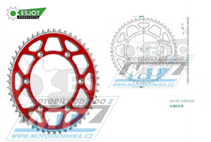 Rozeta etzov (pevodnk) Dural 0822-51zub ESJOT 51-32043-51SR - barva erven - Husqvarna CR+WR+TC+TE+WRE+TXC+SM+SMR + Suzuki DR350+DRZ400 + Cagiva WMX + Gas-Gas EC+ECF+XC+Ranger + Beta RR + Sherco SE+SEF + Rieju MR+XC+Ranger