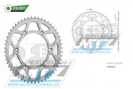 Rozeta etzov (pevodnk) Dural 0822-52zub ESJOT 51-32043-52 - barva stbrn - Husqvarna CR+WR+TC+TE+WRE+TXC+SM+SMR + Suzuki DR350+DRZ400 + Cagiva WMX + Gas-Gas EC+ECF+XC+Ranger + Beta RR + Sherco SE+SEF + Rieju MR+XC+Ranger