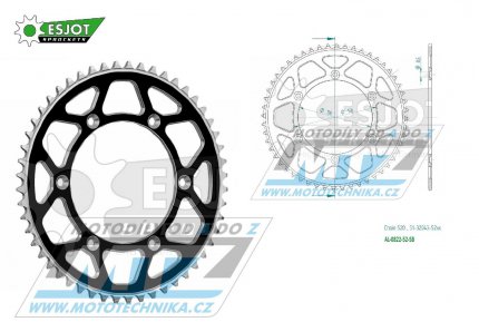 Rozeta etzov (pevodnk) Dural 0822-52zub ESJOT 51-32043-52SB - barva ern - Husqvarna CR+WR+TC+TE+WRE+TXC+SM+SMR + Suzuki DR350+DRZ400 + Cagiva WMX + Gas-Gas EC+ECF+XC+Ranger + Beta RR + Sherco SE+SEF + Rieju MR+XC+Ranger