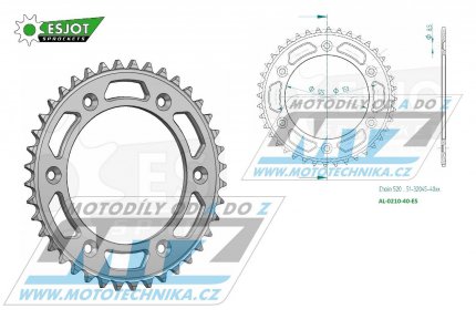 Rozeta etzov (pevodnk) Dural 0210-40zub ESJOT 51-32045-40 - barva stbrn - Honda CR125+CR250+CR500 + CRF250R+CRF250X+CRF450R+CRF450X+CRF450RX+CRF450L + CRM250+CRF150F + CRF230F / 03-21 + XR250S+XL250S+XL250 + XR250R+XR400R / 96-04 + XR650R /