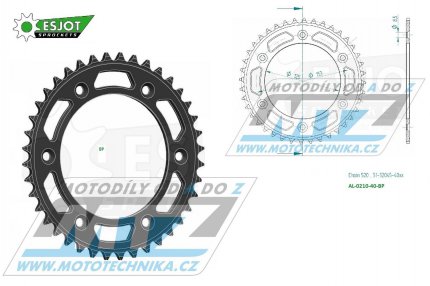 Rozeta etzov (pevodnk) Dural 0210-40zub ESJOT 51-32045-40BP - barva ern elox - Honda CR125+CR250+CR500 + CRF250R+CRF250X+CRF450R+CRF450X+CRF450RX+CRF450L + CRM250+CRF150F + CRF230F / 03-21 + XR250S+XL250S+XL250 + XR250R+XR400R / 96-04 + XR650