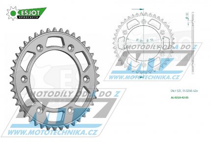 Rozeta etzov (pevodnk) Dural 0210-42zub ESJOT 51-32045-42 - barva stbrn - Honda CR125+CR250+CR500 + CRF250R+CRF250X+CRF450R+CRF450X+CRF450RX+CRF450L + CRM250+CRF150F + CRF230F / 03-21 + XR250S+XL250S+XL250 + XR250R+XR400R / 96-04 + XR650R /