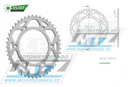 Rozeta etzov (pevodnk) Dural 0210-45zub ESJOT 51-32045-45 - barva stbrn - Honda CR125+CR250+CR500 + CRF250R+CRF250X+CRF450R+CRF450X+CRF450RX+CRF450L + CRM250+CRF150F + CRF230F / 03-21 + XR250S+XL250S+XL250 + XR250R+XR400R / 96-04 + XR650R /