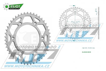 Rozeta etzov (pevodnk) Dural 0210-46zub ESJOT 51-32045-46 - barva stbrn - Honda CR125+CR250+CR500 + CRF250R+CRF250X+CRF450R+CRF450X+CRF450RX+CRF450L + CRM250+CRF150F + CRF230F / 03-21 + XR250S+XL250S+XL250 + XR250R+XR400R / 96-04 + XR650R /