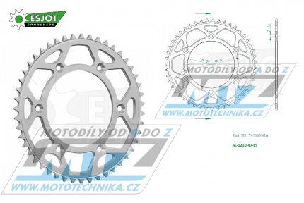 Rozeta etzov (pevodnk) Dural 0210-47zub ESJOT 51-32045-47 - barva stbrn - Honda CR125+CR250+CR500 + CRF250R+CRF250X+CRF450R+CRF450X+CRF450RX+CRF450L + CRM250+CRF150F + CRF230F / 03-21 + XR250S+XL250S+XL250 + XR250R+XR400R / 96-04 + XR650R /