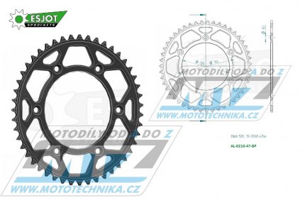 Rozeta etzov (pevodnk) Dural 0210-47zub ESJOT 51-32045-47BP - barva ern elox - Honda CR125+CR250+CR500 + CRF250R+CRF250X+CRF450R+CRF450X+CRF450RX+CRF450L + CRM250+CRF150F + CRF230F / 03-21 + XR250S+XL250S+XL250 + XR250R+XR400R / 96-04 + XR650