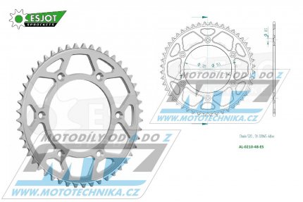 Rozeta etzov (pevodnk) Dural 0210-48zub ESJOT 51-32045-48 - barva stbrn - Honda CR125+CR250+CR500 + CRF250R+CRF250X+CRF450R+CRF450X+CRF450RX+CRF450L + CRM250+CRF150F + CRF230F / 03-21 + XR250S+XL250S+XL250 + XR250R+XR400R / 96-04 + XR650R /