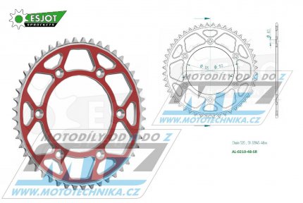 Rozeta etzov (pevodnk) Dural 0210-48zub ESJOT 51-32045-48SR - barva erven - Honda CR125+CR250+CR500 + CRF250R+CRF250X+CRF450R+CRF450X+CRF450RX+CRF450L + CRM250+CRF150F + CRF230F / 03-21 + XR250S+XL250S+XL250 + XR250R+XR400R / 96-04 + XR650R /