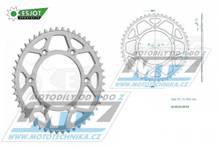 Rozeta etzov (pevodnk) Dural 0210-49zub ESJOT 51-32045-49 - barva stbrn - Honda CR125+CR250+CR500 + CRF250R+CRF250X+CRF450R+CRF450X+CRF450RX+CRF450L + CRM250+CRF150F + CRF230F / 03-21 + XR250S+XL250S+XL250 + XR250R+XR400R / 96-04 + XR650R /