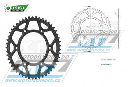 Rozeta etzov (pevodnk) Dural 0210-49zub ESJOT 51-32045-49BP - barva ern elox - Honda CR125+CR250+CR500 + CRF250R+CRF250X+CRF450R+CRF450X+CRF450RX+CRF450L + CRM250+CRF150F + CRF230F / 03-21 + XR250S+XL250S+XL250 + XR250R+XR400R / 96-04 + XR650