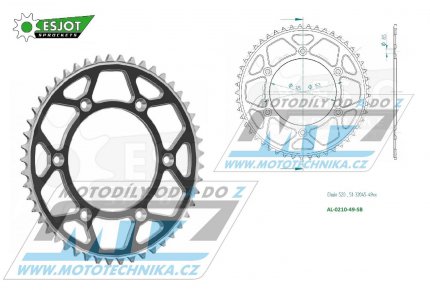 Rozeta etzov (pevodnk) Dural 0210-49zub ESJOT 51-32045-49SB - barva ern - Honda CR125+CR250+CR500 + CRF250R+CRF250X+CRF450R+CRF450X+CRF450RX+CRF450L + CRM250+CRF150F + CRF230F / 03-21 + XR250S+XL250S+XL250 + XR250R+XR400R / 96-04 + XR650