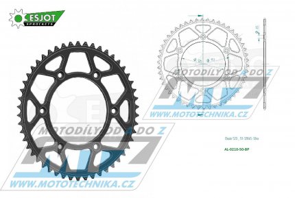 Rozeta etzov (pevodnk) Dural 0210-50zub ESJOT 51-32045-50BP - barva ern elox - Honda CR125+CR250+CR500 + CRF250R+CRF250X+CRF450R+CRF450X+CRF450RX+CRF450L + CRM250+CRF150F + CRF230F / 03-21 + XR250S+XL250S+XL250 + XR250R+XR400R / 96-04 + XR650