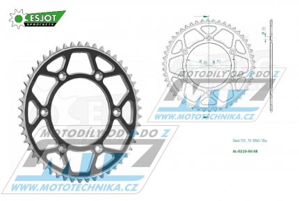 Rozeta etzov (pevodnk) Dural 0210-50zub ESJOT 51-32045-50SB - barva ern - Honda CR125+CR250+CR500 + CRF250R+CRF250X+CRF450R+CRF450X+CRF450RX+CRF450L + CRM250+CRF150F + CRF230F / 03-21 + XR250S+XL250S+XL250 + XR250R+XR400R / 96-04 + XR650