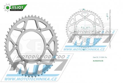 Rozeta etzov (pevodnk) Dural 0210-51zub ESJOT 51-32045-51 - barva stbrn - Honda CR125+CR250+CR500 + CRF250R+CRF250X+CRF450R+CRF450X+CRF450RX+CRF450L + CRM250+CRF150F + CRF230F / 03-21 + XR250S+XL250S+XL250 + XR250R+XR400R / 96-04 + XR650R /