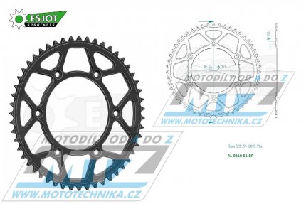 Rozeta etzov (pevodnk) Dural 0210-51zub ESJOT 51-32045-51BP - barva ern elox - Honda CR125+CR250+CR500 + CRF250R+CRF250X+CRF450R+CRF450X+CRF450RX+CRF450L + CRM250+CRF150F + CRF230F / 03-21 + XR250S+XL250S+XL250 + XR250R+XR400R / 96-04 + XR650