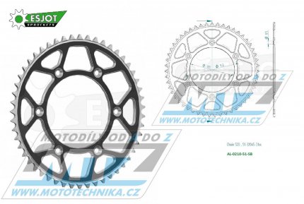 Rozeta etzov (pevodnk) Dural 0210-51zub ESJOT 51-32045-51SB - barva ern - Honda CR125+CR250+CR500 + CRF250R+CRF250X+CRF450R+CRF450X+CRF450RX+CRF450L + CRM250+CRF150F + CRF230F / 03-21 + XR250S+XL250S+XL250 + XR250R+XR400R / 96-04 + XR650