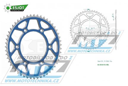 Rozeta etzov (pevodnk) Dural 0210-51zub ESJOT 51-32045-51SBL - barva modr - Honda CR125+CR250+CR500 + CRF250R+CRF250X+CRF450R+CRF450X+CRF450RX+CRF450L + CRM250+CRF150F + CRF230F / 03-21 + XR250S+XL250S+XL250 + XR250R+XR400R / 96-04 + XR650