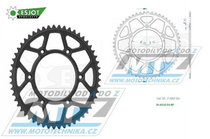 Rozeta etzov (pevodnk) Dural 0210-53zub ESJOT 51-32045-53BP - barva ern elox - Honda CR125+CR250+CR500 + CRF250R+CRF250X+CRF450R+CRF450X+CRF450RX+CRF450L + CRM250+CRF150F + CRF230F / 03-21 + XR250S+XL250S+XL250 + XR250R+XR400R / 96-04 + XR650