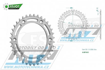 Rozeta etzov (pevodnk) Dural 0897-36zub ESJOT 51-32065-36 - barva stbrn - KTM 125SX+ 250SXF+360EXC+400EXCF+300XC+450XCF+440MX+790 Adventure+620 EGS+690 Duke+125LC2 +350LC4+525SMR+690SMC + Husaberg TE250+FC350+FE450+FS450+ FX450 + Husqvarna F