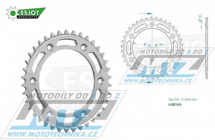 Rozeta etzov (pevodnk) Dural 0897-38zub ESJOT 51-32065-38 - barva stbrn - KTM 125SX+ 250SXF+360EXC+400EXCF+300XC+450XCF+440MX+790 Adventure+620 EGS+690 Duke+125LC2 +350LC4+525SMR+690SMC + Husaberg TE250+FC350+FE450+FS450+ FX450 + Husqvarna F