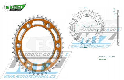 Rozeta etzov (pevodnk) Dural 0897-38zub ESJOT 51-32065-38SO - barva oranov - KTM 125SX+250SXF+ 360EXC+400EXCF+300XC+450XCF+440MX+790 Adventure+620 EGS+690 Duke+125LC2+ 350LC4+525SMR+690SMC + Husaberg TE250+FC350+FE450+FS450+FX450 + Husqvarna