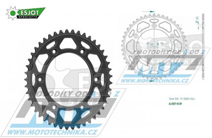 Rozeta etzov (pevodnk) Dural 0897-45zub ESJOT 51-32065-45BP - barva ern elox - KTM 125SX+250SXF+ 360EXC+400EXCF+300XC+450XCF+440MX+790 Adventure+620 EGS+690 Duke+125LC2+ 350LC4+525SMR+690SMC + Husaberg TE250+FC350+FE450+FS450+FX450 + Husqvarn