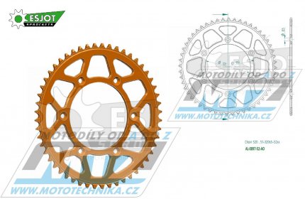 Rozeta etzov (pevodnk) Dural 0897-52zub ESJOT 51-32065-52AO - barva oranov elox - KTM 125SX+250SXF+ 360EXC+400EXCF+300XC+450XCF+440MX+790 Adventure+620 EGS+690 Duke+125LC2+ 350LC4+525SMR+690SMC + Husaberg TE250+FC350+FE450+FS450+FX450 + Husqv