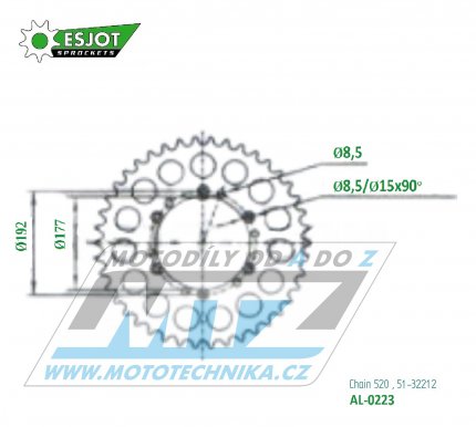 Rozeta etzov (pevodnk) Dural 0223-48zub ESJOT 51-32212-48 - Husqvarna CR125+CR240+CR250 + CR400+CR430 + WR125+WR240+WR250 + WR400+WR430 + TC500+TC510+TE500+TE510