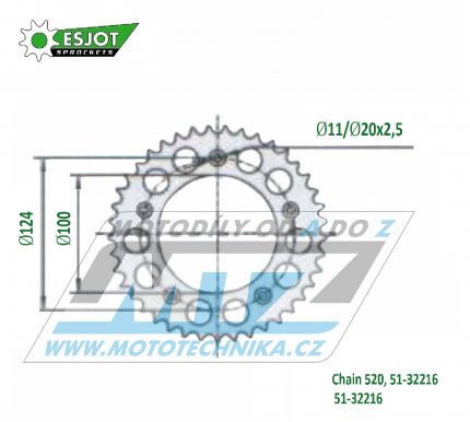 Rozeta etzov (pevodnk) Dural 32216-39zub ESJOT 51-32216-39 - Ducati 999 S AMA Chain 520 / 02-07