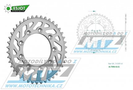 Rozeta etzov (pevodnk) Dural TM-42zub ESJOT 51-32231-42 - barva stbrn - TM MX125+MX144+MX250+MX250F+MX450F+MX530F / 92-22 + EN125+EN144+EN250+EN300+EN250F+EN300F+EN450F+EN530F / 92-22 + MX80