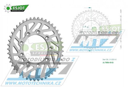 Rozeta etzov (pevodnk) Dural TM-45zub ESJOT 51-32231-45 - barva stbrn - TM MX125+MX144+MX250+MX250F+MX450F+MX530F / 92-22 + EN125+EN144+EN250+EN300+EN250F+EN300F+EN450F+EN530F / 92-22 + MX80