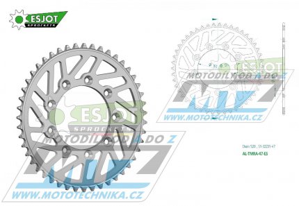 Rozeta etzov (pevodnk) Dural TM-47zub ESJOT 51-32231-47 - barva stbrn - TM MX125+MX144+MX250+MX250F+MX450F+MX530F / 92-22 + EN125+EN144+EN250+EN300+EN250F+EN300F+EN450F+EN530F / 92-22 + MX80