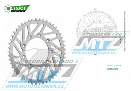 Rozeta etzov (pevodnk) Dural TM-49zub ESJOT 51-32231-49 - barva stbrn - TM MX125+MX144+MX250+MX250F+MX450F+MX530F / 92-22 + EN125+EN144+EN250+EN300+EN250F+EN300F+EN450F+EN530F / 92-22 + MX80