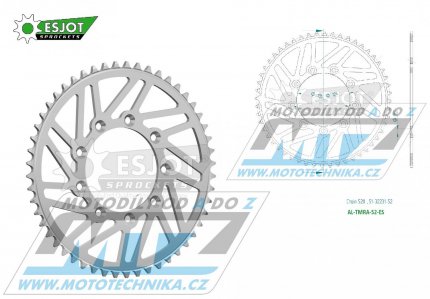 Rozeta etzov (pevodnk) Dural TM-52zub ESJOT 51-32231-52 - barva stbrn - TM MX125+MX144+MX250+MX250F+MX450F+MX530F / 92-22 + EN125+EN144+EN250+EN300+EN250F+EN300F+EN450F+EN530F / 92-22 + MX80