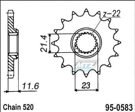 Koleko etzov (pastorek) 0583-13zub MTZ - Yamaha TTR250 + TT250R + TT250RLW