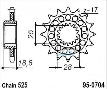 Koleko etzov (pastorek) 0704-17zub MTZ - Aprilia 1000 + 1100 + BMW F650GS+ F700GS + F800GS + F850GS + F900R + Husqvarna 900