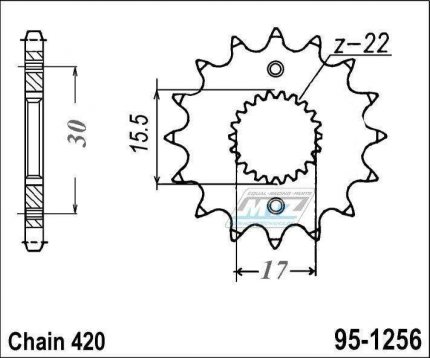 Koleko etzov (pastorek) 1256-15zub MTZ - Honda CR80+CR85 / 86-07 + CRF50F+CRF70F / 04-20 + XR50+XR70