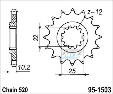 Koleko etzov (pastorek) 1503-13zub MTZ - Kawasaki KSF250 Mojave / 87-04 + KEF300 Lakota / 95-03