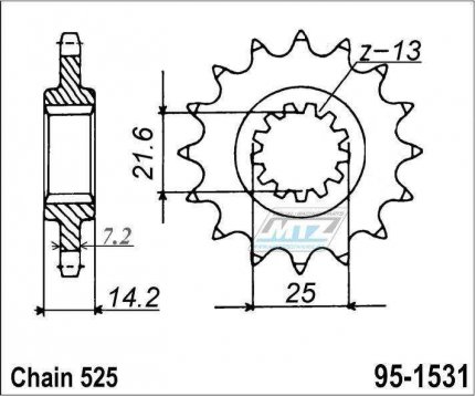 Koleko etzov (pastorek) 1531-15zub MTZ - Kawasaki ZR750 Zephyr / 95-99