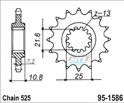 Koleko etzov (pastorek) 1586-15zub MTZ - Yamaha YZF R6 + TDM850 + TRX850