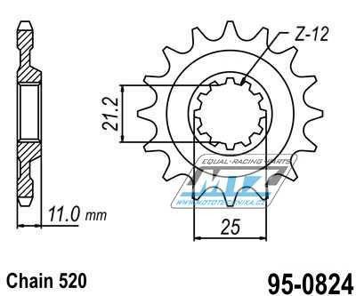 Koleko etzov (pastorek) 0824-12zub MTZ - Husqvarna TE250+TE310+TE410+TE450+TE510+TE570+TE610 + TE410E+TE610E + TC250+TC450+TC510+TC570+TC610 + SMR450+SMR510+SMR530+SMR570+SMR630 + SM610+SM630