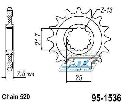 Koleko etzov (pastorek) 1536-16zub MTZ - Kawasaki KSF450+KXF450 + ZX6R Ninja