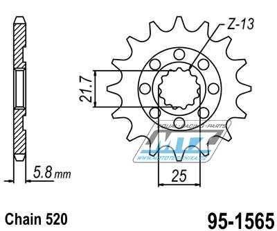 Koleko etzov (pastorek) 1565-12zub MTZ - Kawasaki KXF450+KX450 / 06-25 + KX450X + KLX450R