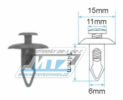 Klip/Nt kapoty (plastov pchytka kapoty) - pro montn otvor 6mm